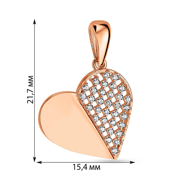 Золотой кулон "Сердце" с фианитами (арт. 424656) – изображение 2
