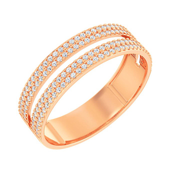 Фото Золота каблучка з подвійною доріжкою з фіанітів (арт. 140927)