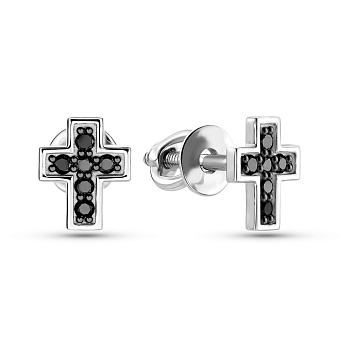 Золотые серьги Крестики с бриллиантами (арт. Т011624010бч)