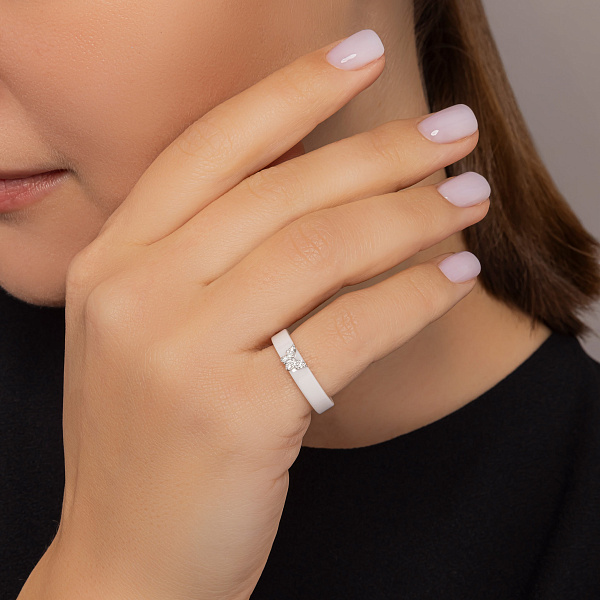 Каблучка Метелик з кераміки і золота з діамантами (арт. К011792бб) – зображення 3