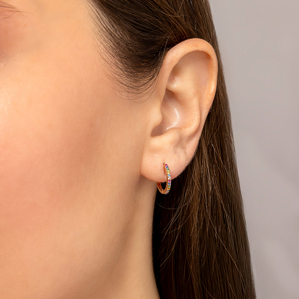 Золоті сережки-кільця з кольоровими фіанітами (арт. 111348цв) – зображення 4