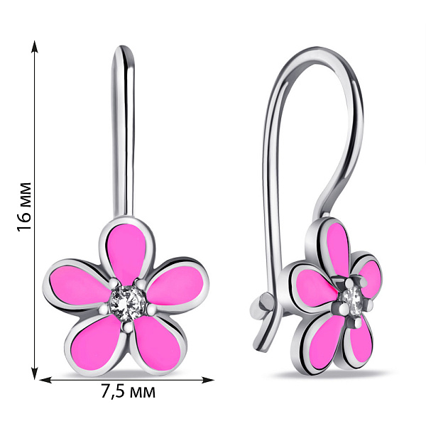 Срібні дитячі сережки Квітка з емаллю (арт. 7502/9749ер) – зображення 2