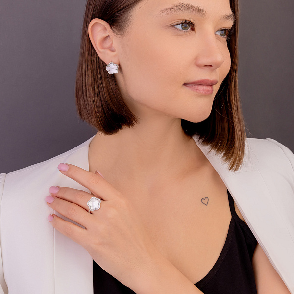 Серебряное кольцо с перламутром и фианитами (арт. 7501/6532/15п) – изображение 5