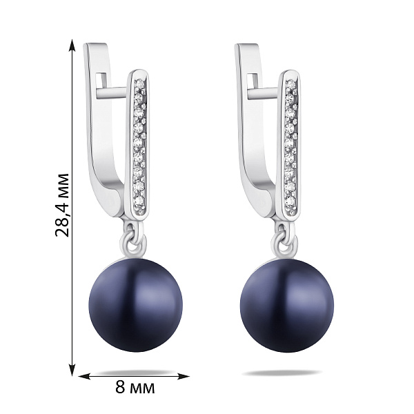 Серебряные серьги-подвески с черным жемчугом (арт. 7502/1250жч) – изображение 2