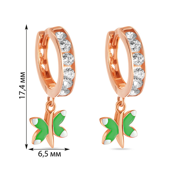 Дитячі золоті сережки з емаллю і фіанітами (арт. 105376ез) – зображення 2