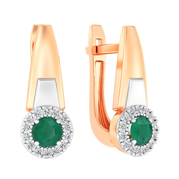 Золотые серьги с изумрудом и бриллиантами (арт. С011065и) – изображение 1