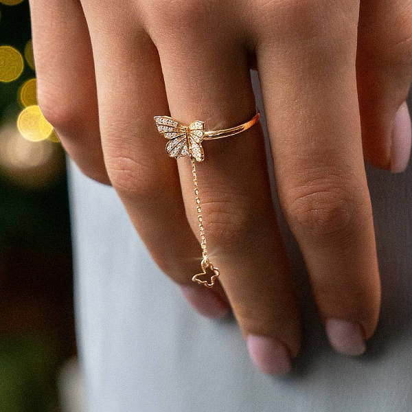 Золотое кольцо Бабочки с подвеской (арт. 141222) – изображение 3