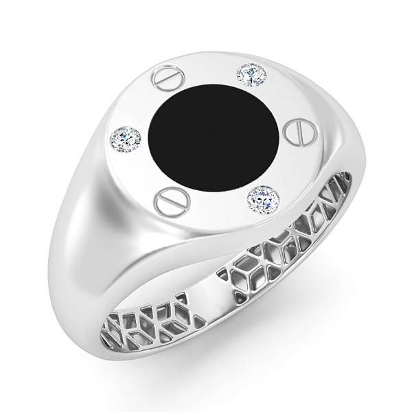 Золотий перстень з емаллю та діамантами (арт. К170097010беч) – зображення 1