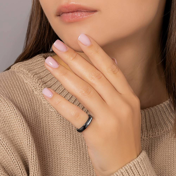 Каблучка з золота та чорної кераміки з діамантами (арт. К011791бч) – зображення 3