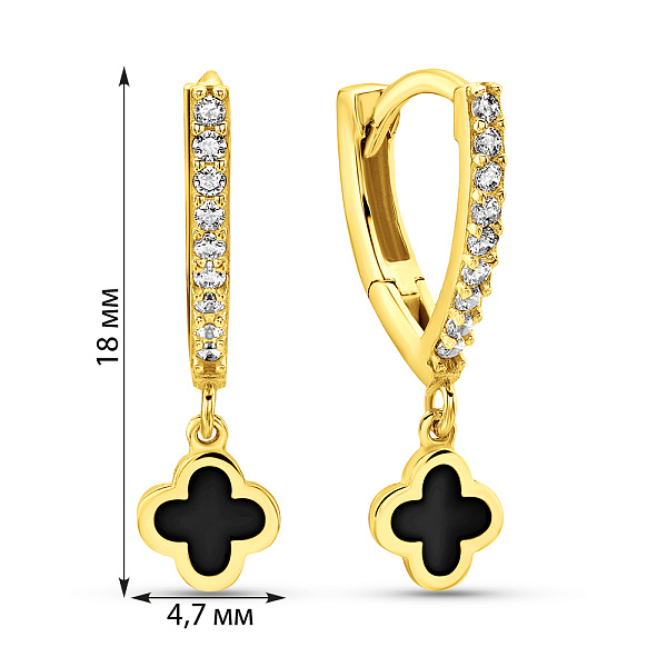 Золотые серьги-подвески с эмалью (арт. 109946жеч) – изображение 2