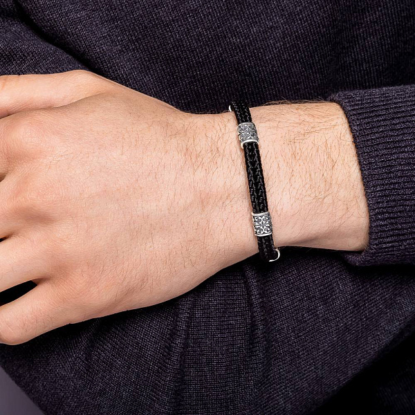 Браслет на шовковій нитці зі срібними вставками (арт. 7309/1052брю) – зображення 2