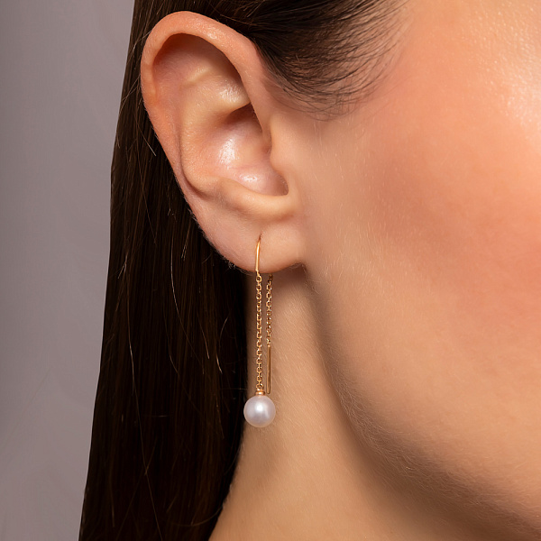 Золотые серьги-протяжки с жемчугом (арт. 106780прлб) – изображение 2