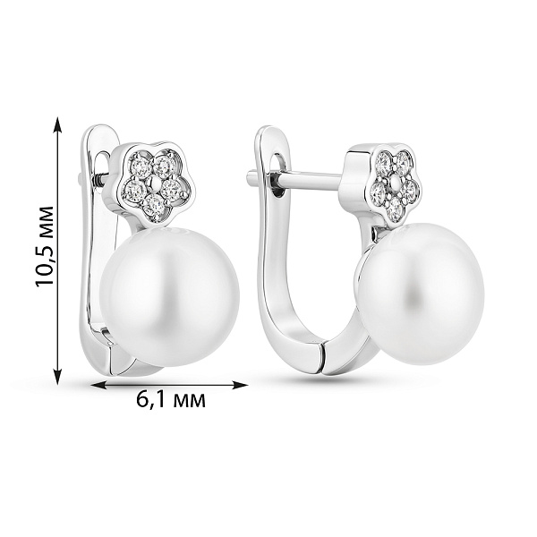 Серебряные серьги с жемчугом и фианитами (арт. 7502/10021жб) – изображение 2