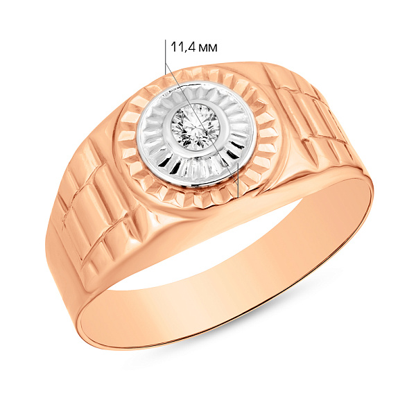 Печатка из красного и белого золота с фианитом (арт. 180390кб) – изображение 2