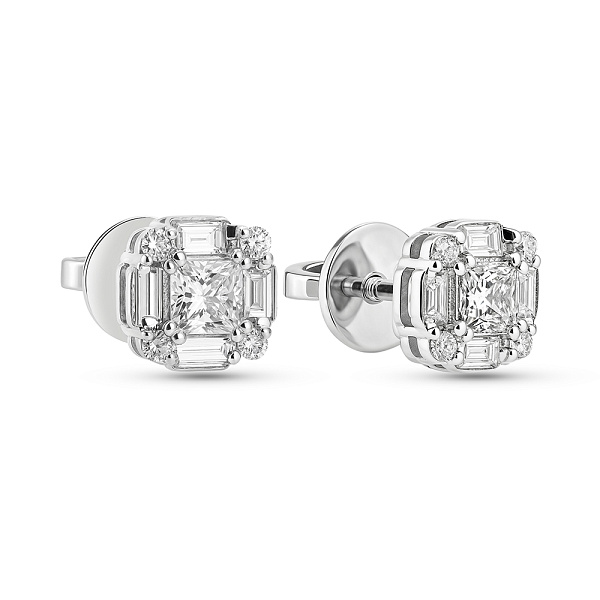 Серьги-пусеты из белого золота с россыпью бриллиантов (арт. Т011220060б) – изображение 1