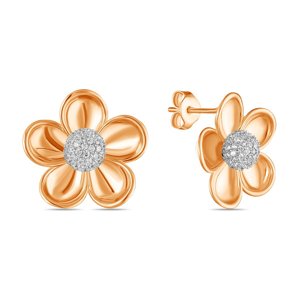 Золоті сережки пусети Квіти з фіанітами (арт. 103336) – зображення 1
