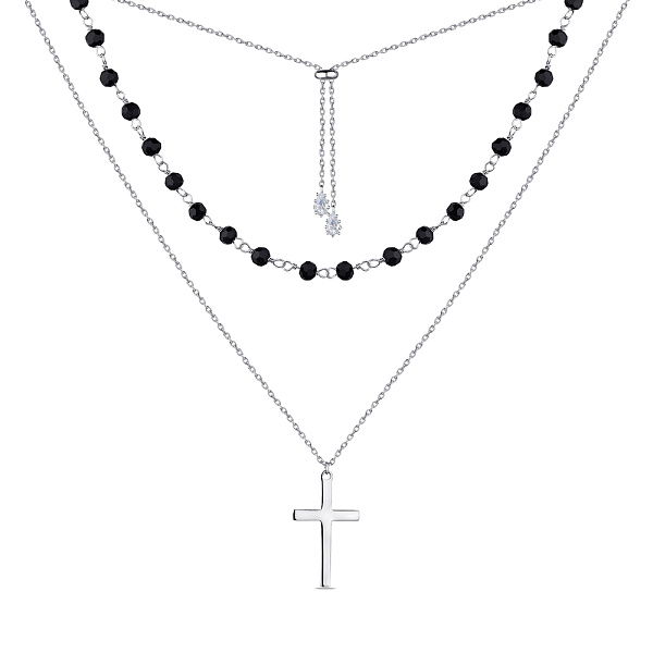 Подвійне кольє зі срібла "Хрестик" з оніксом (арт. 7507/1457о) – зображення 2
