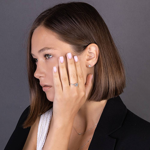 Пусеты из белого золота с бриллиантами  (арт. 2108949202) – изображение 4