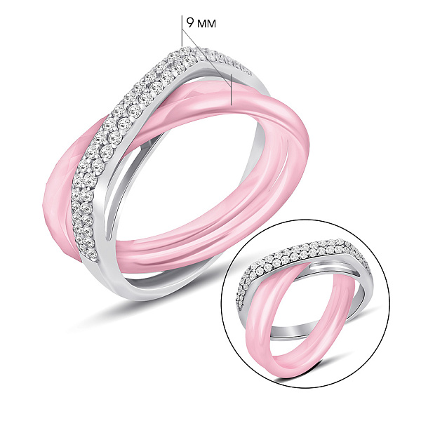 Кольцо из серебра и керамики с дорожкой из фианитов (арт. 7501/1903988кмр) – изображение 2