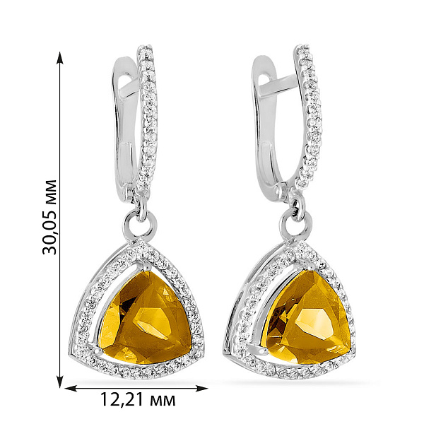 Серьги-подвески из белого золота с цитрином (арт. 110393Пбц) – изображение 2