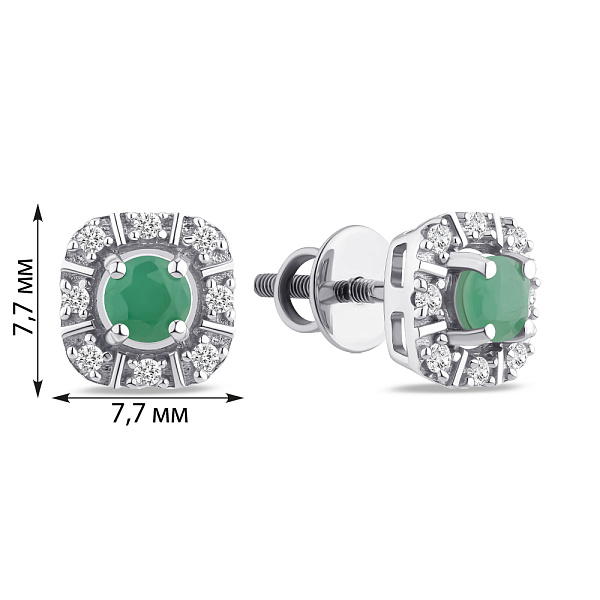 Серебряные пусеты с изумрудом и фианитами (арт. 7518/2188063Изм) – изображение 2