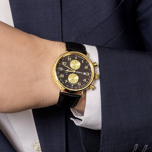 Массивные золотые часы с кожаным ремешком (арт. 260238жчжч) – изображение 3