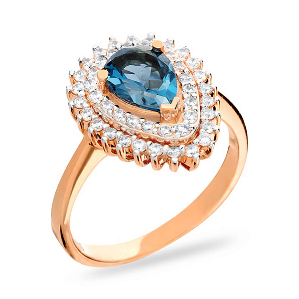 Золотое кольцо с топазом лондон и фианитами (арт. 140524Пл) – изображение 1