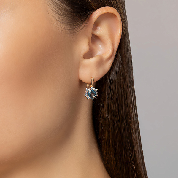 Золоті сережки з топазом і фіанітами (арт. 111244Плф) – зображення 2