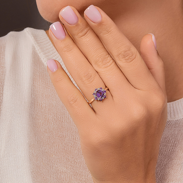 Золотое кольцо с аметистом и фианитами (арт. 141244Паф) – изображение 5