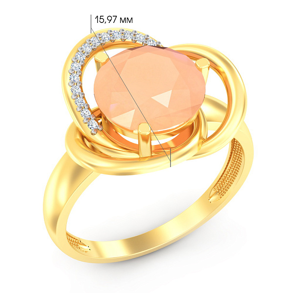 Каблучка з жовтого золота з оніксом і фіанітами (арт. 140697жор) – зображення 2