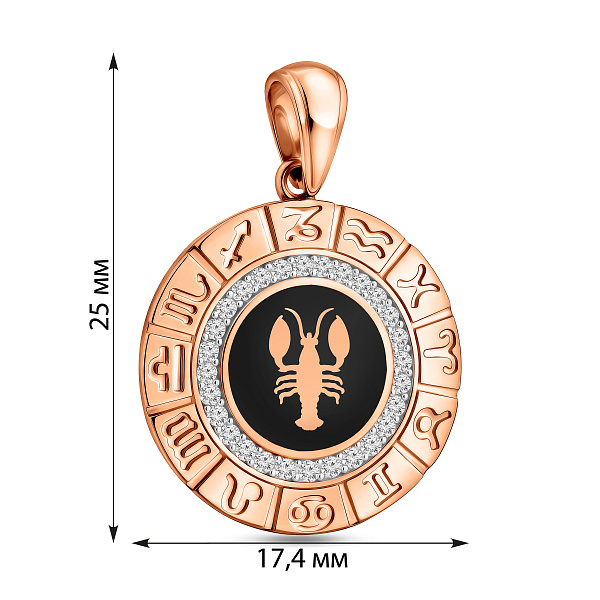 Подвес из красного золота "Рак" с эмалью и фианитами (арт. 440681ечрк) – изображение 5