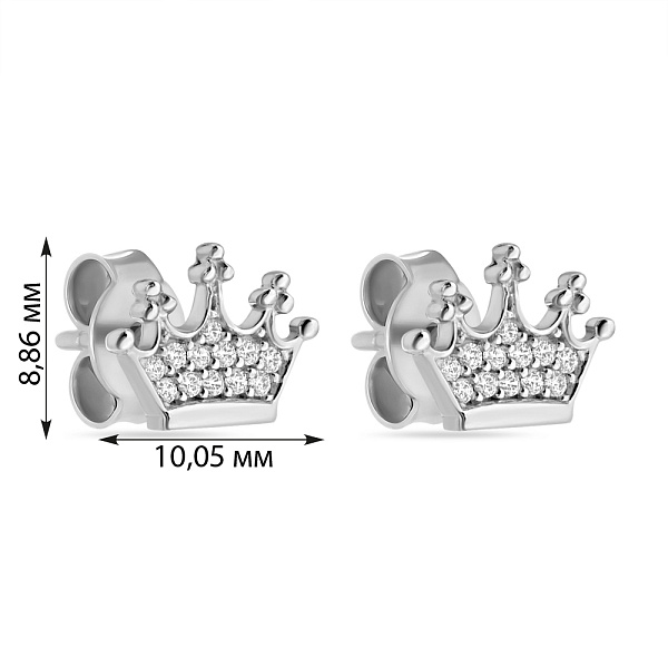 Пусеты Корона из белого золота с фианитами (арт. 107842б) – изображение 2