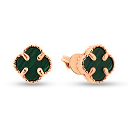 Золотые серьги Клевер с малахитом (арт. 1091005/7млх)