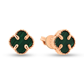 Золотые серьги Клевер с малахитом (арт. 1091005/7млх)