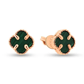 Золоті сережки Конюшина з малахітом (арт. 1091005/7млх)