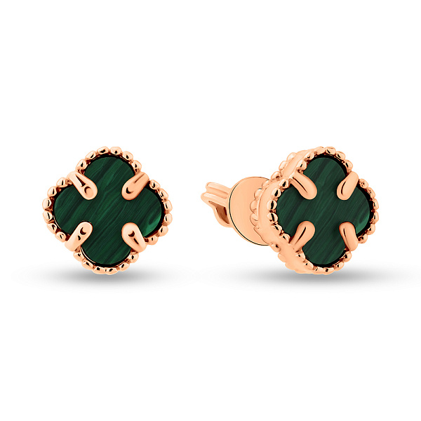 Золоті сережки Конюшина з малахітом (арт. 1091005/7млх) – зображення 1