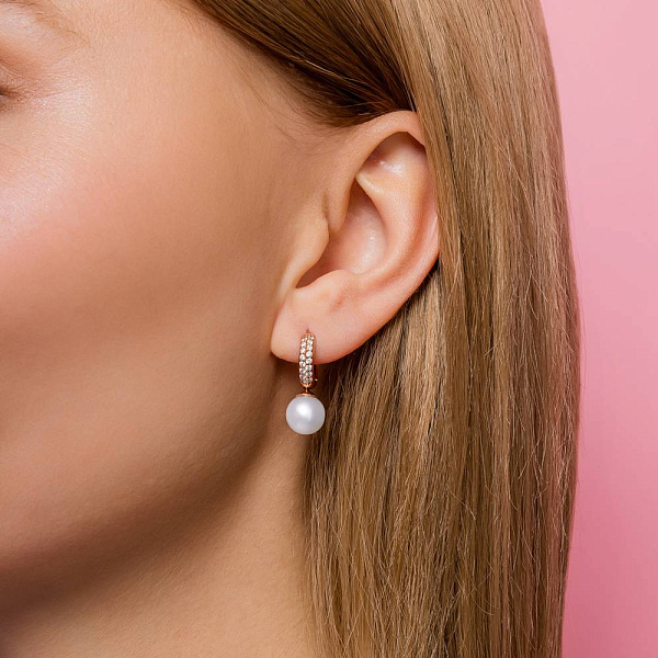 Золоті сережки з перлами і фіанітами (арт. 104884прлб) – зображення 3