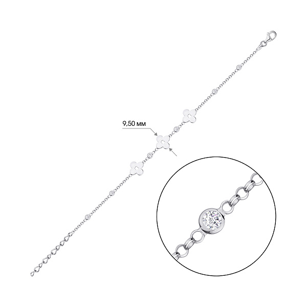 Браслет из серебра "Клевер" с фианитами (арт. 7509/3667) – изображение 2