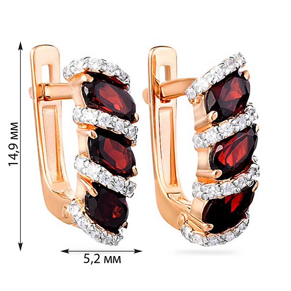 Золотые серьги с гранатом и фианитами  (арт. 110350Пк) – изображение 3