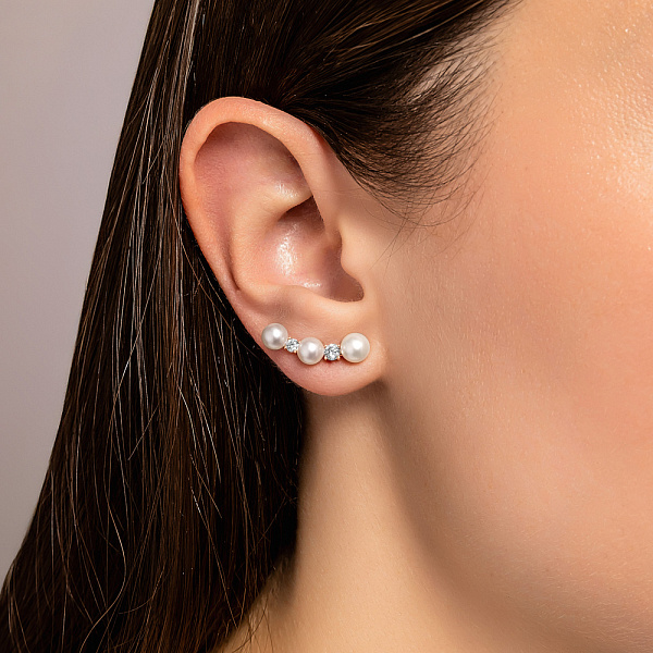 Серьги-пусеты из золота с жемчугом и фианитами (арт. 107919прлб) – изображение 2