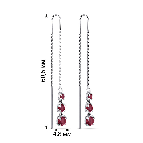 Довгі срібні сережки-протяжки з рубінами (арт. 7502/2167488Р) – зображення 2