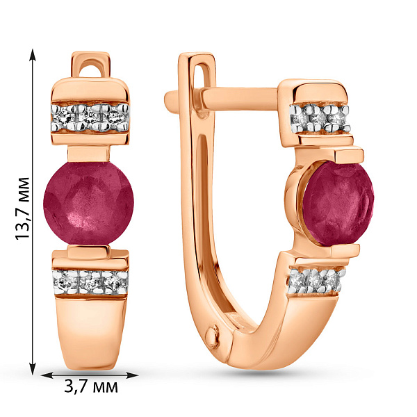Сережки  из красного золота с рубином и бриллиантами (арт. С011067р) – изображение 4