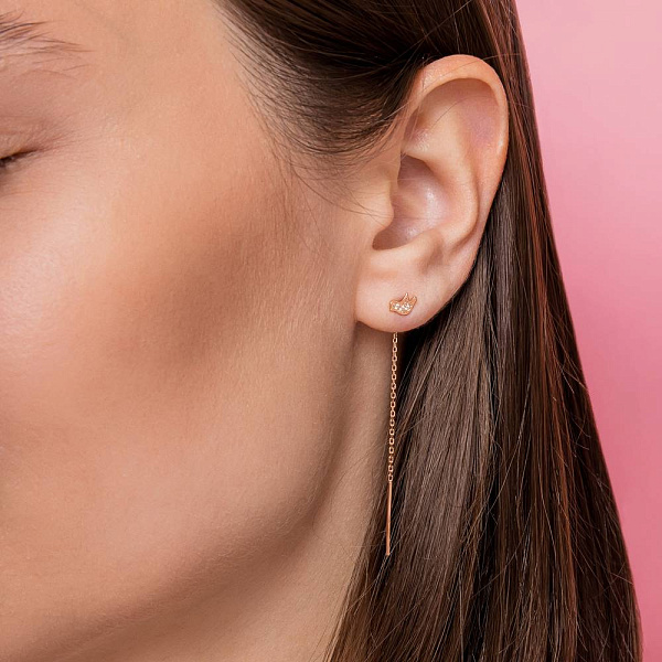 Золотые серьги протяжки "Птица" с фианитами (арт. 110053) – изображение 4