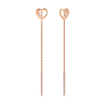 Фото Серьги-протяжки Сердце из золота с фианитами (арт. 110697)