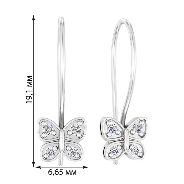 Детские серьги "Бабочки" из белого золота с фианитами (арт. 110281б) – изображение 2