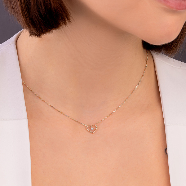 Золотое колье Сердечко с бриллиантом (арт. Ц011707) – изображение 3