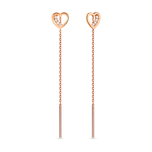 Серьги-протяжки Сердце из золота с фианитами (арт. 110697) – изображение 1