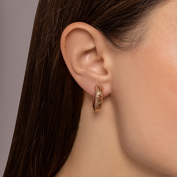 Сережки-кільця з червоного золота з фіанітами (арт. 1092110кр) – зображення 3