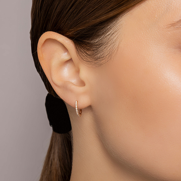 Золоті сережки кільця з діамантами  (арт. С011483020) – зображення 2