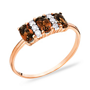Фото Золотое кольцо с коньячными кварцем и фианитами (арт. 140580Пкр)